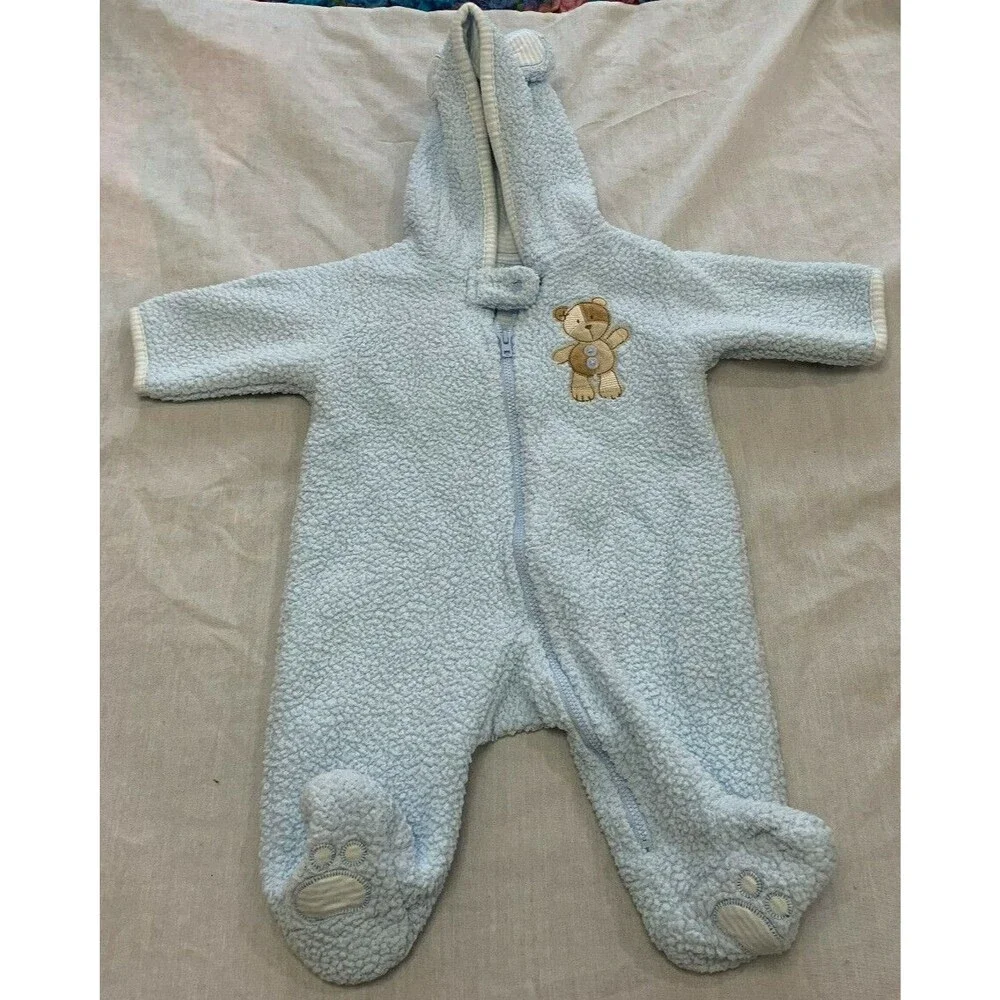CARTERS BOYS SHERPA FLEECE LIGHTWEIGHT HOODED SNOWSUIT SIZE 3 MONTHS